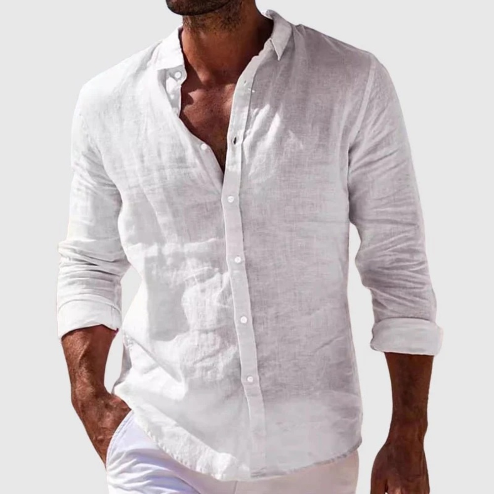 Men's White Sorrento Linen Button-Down Shirt